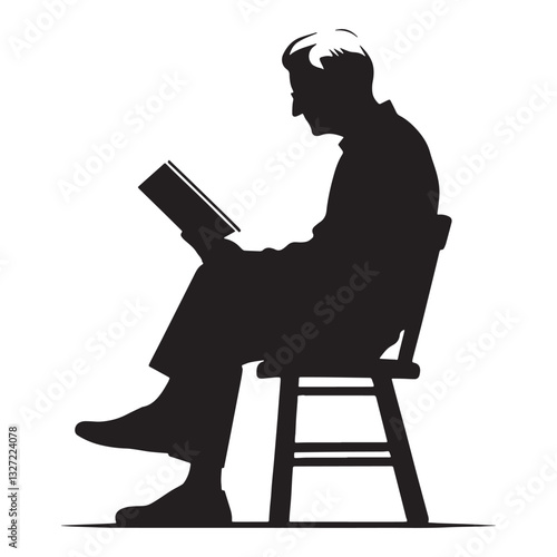Patient Observer Old Man Reading a Book silhouette, witnessing life’s changes - Old Man illustration - Minimalist Old Man vector - Wise guardian
