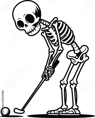 Skeleton Golfer in Action – Stylish Golf Skull Clipart for Halloween Merch
