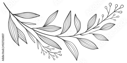 	
Line art vector illustration of a branch with leaves