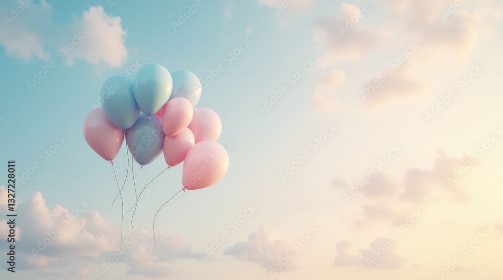 Fototapeta premium Colorful Balloons Floating Against a Serene Sky During a Bright Afternoon