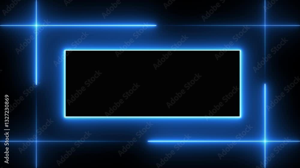 Abstract neon line picture frame background, Rectangular Fire effect Animation. neon box rotation retro moving movement ring display cover box on black, blue color neon line on black background..... Abstract neon line picture frame background, Rectangular Fire effect Animation. neon box rotation retro moving movement ring display cover box on black, blue color neon line on black background.....