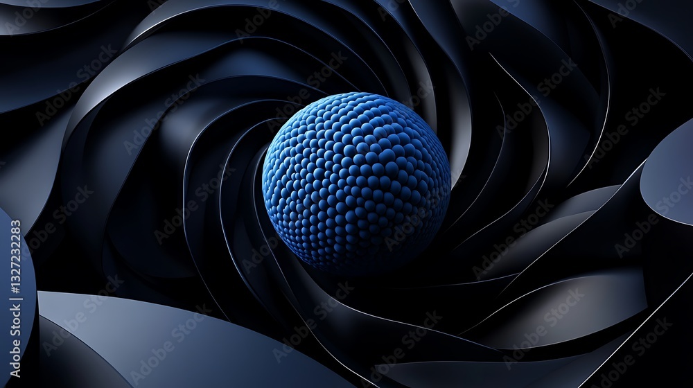 Blue Sphere in a Dark Swirling Vortex: 3D Render Artwork AI Generated Blue Sphere in a Dark Swirling Vortex: 3D Render Artwork AI Generated