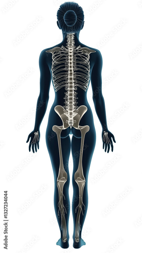 Human skeletal system illustration with detailed anatomy Human skeletal system illustration with detailed anatomy