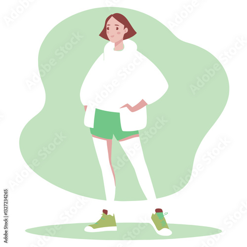 Drawn figure of a girl. Girl drawn in minimalist style. Vector illustration