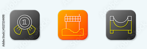 Set line Medal, Ribbon in finishing line and Skate park icon. Vector