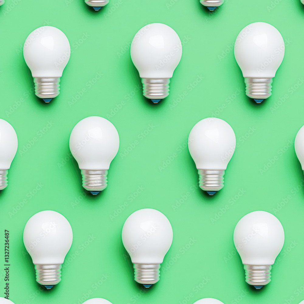 Light bulbs arranged in a pattern on a vibrant green background. Light bulbs arranged in a pattern on a vibrant green background.