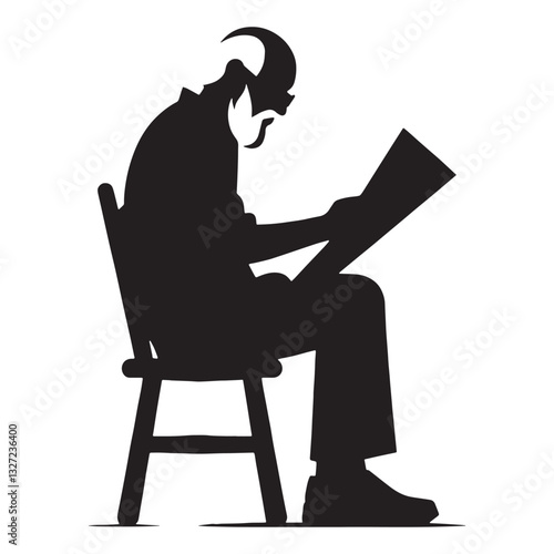 Experienced Old Man Reading a Newspaper silhouette, staying ahead with wisdom - Old Man illustration - Minimalist Old Man vector - Timeless observer
