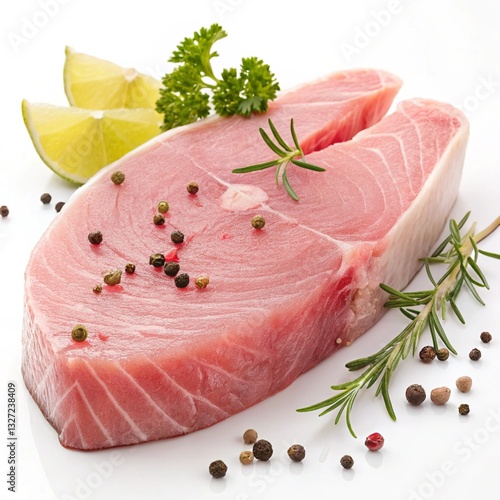 fresh swordfish steak isolated on white background
