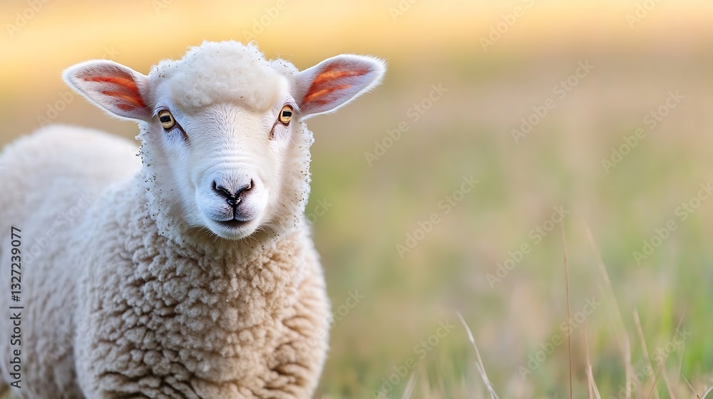 Adorable sheep grazing peacefully in a sunny meadow showcasing its fluffy wool texture : Generative AI Adorable sheep grazing peacefully in a sunny meadow showcasing its fluffy wool texture : Generative AI