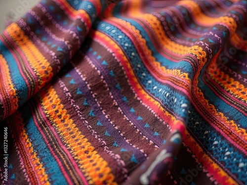 Vibrant Textile Pattern with Warm Colors and Geometric Designs