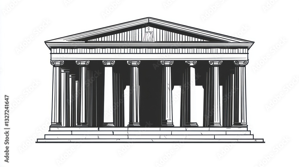 Obraz premium Greek temple facade, architectural drawing, white background, historical design, educational use