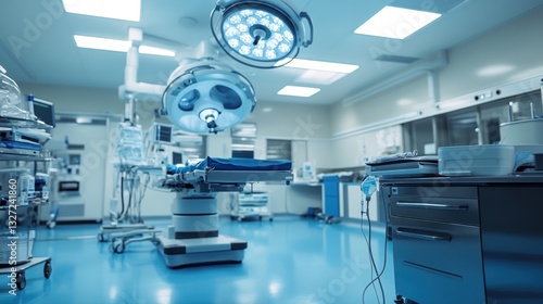 Modern operating room, sterile, medical equipment, lights, surgery