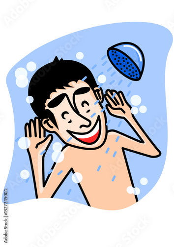 Illustration of a man under the shower