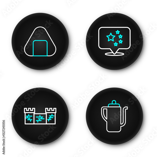 Set line Chinese tea ceremony, Great wall of China, flag and Sushi icon. Vector