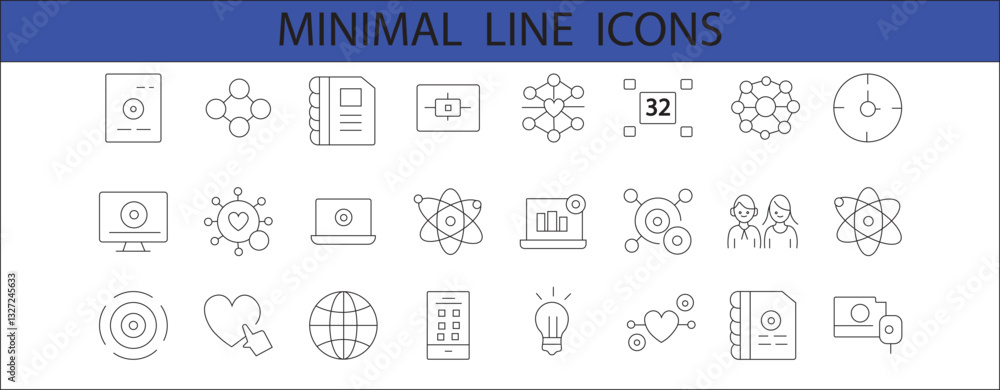 24 minimal line icons featuring data, technology, science, user interaction, and analytics concepts. Perfect for UI,UX, web design, apps, and infographics. 24 minimal line icons featuring data, technology, science, user interaction, and analytics concepts. Perfect for UI,UX, web design, apps, and infographics.