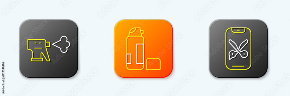 Set line Hairdresser pistol spray bottle, Shaving gel foam and Barber online service or platform icon. Vector Set line Hairdresser pistol spray bottle, Shaving gel foam and Barber online service or platform icon. Vector