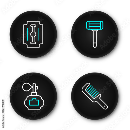 Set line Hairbrush, Aftershave, Shaving razor and Blade icon. Vector