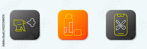 Set line Hairdresser pistol spray bottle, Shaving gel foam and Barber online service or platform icon. Vector