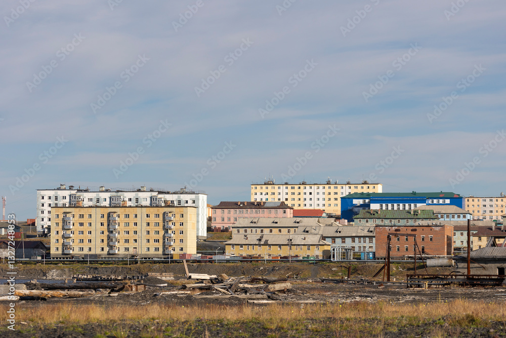 Fototapeta premium The village of Tiksi, on the shore of the Laptev Sea. The sea gate of Yakutia