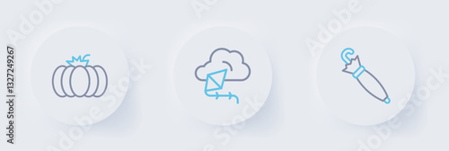 Set line Umbrella, Kite and Pumpkin icon. Vector