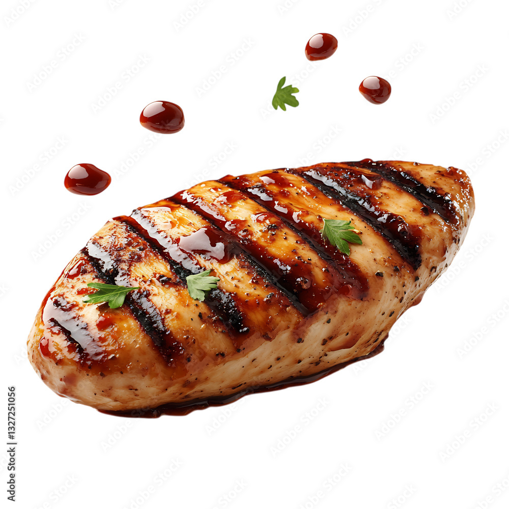A Juicy Grilled Chicken Breast with BBQ Sauce Isolated on Transparent Background A Juicy Grilled Chicken Breast with BBQ Sauce Isolated on Transparent Background