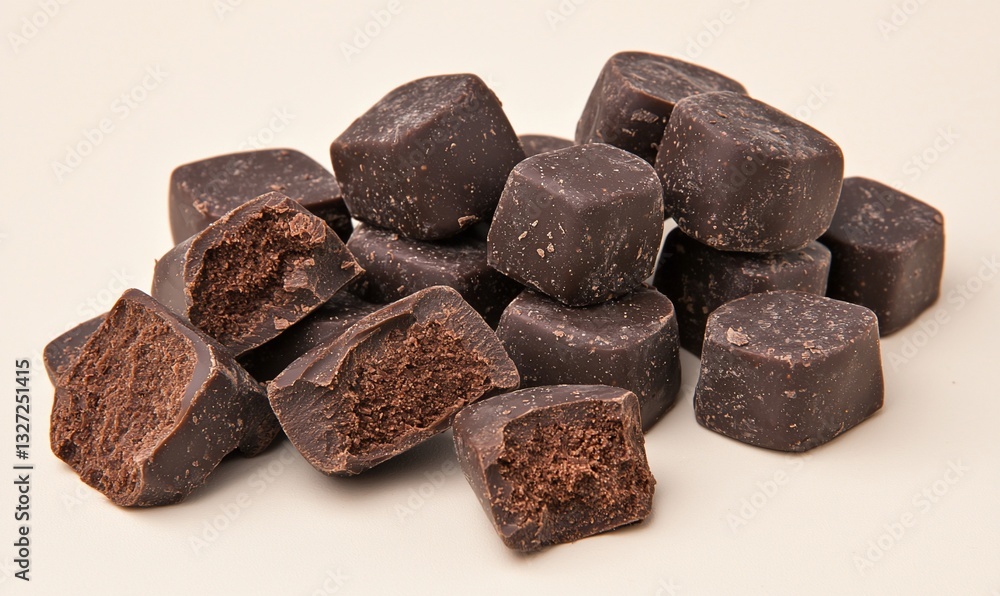Dark chocolate chunks with soft filling. Dark chocolate chunks with soft filling.