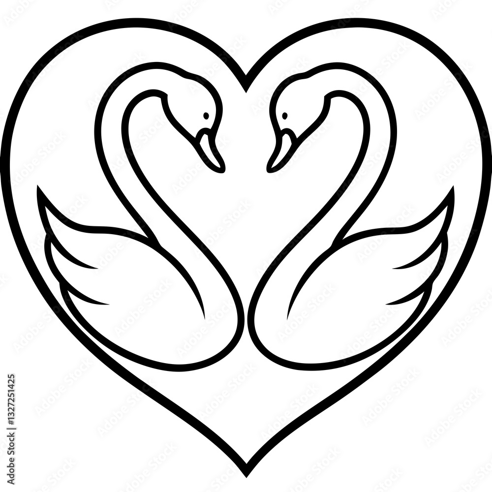 Obraz premium Swans in Love on Water - Abstract Line Art