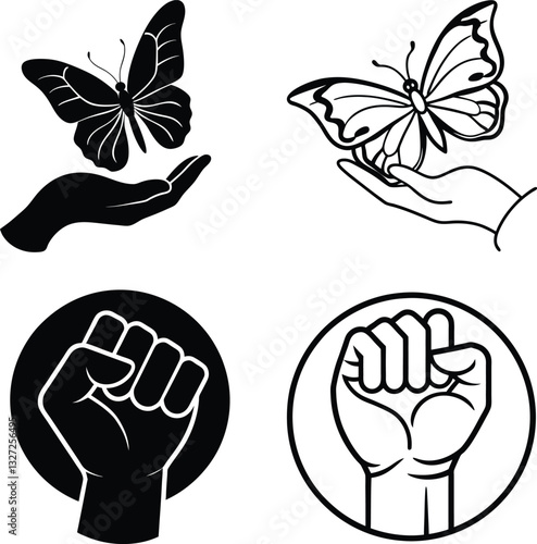 Butterflies, Hands, and Raised Fists Symbols of Change and Power