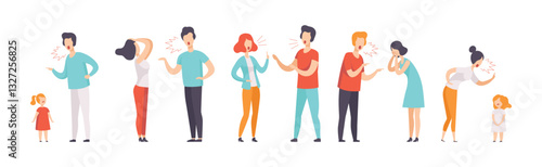 People Fighting and Quarreling Making Loud Public Scandal Vector Set