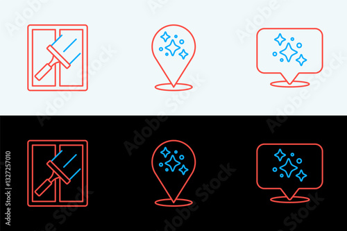 Set line Home cleaning service, Rubber cleaner for windows and icon. Vector