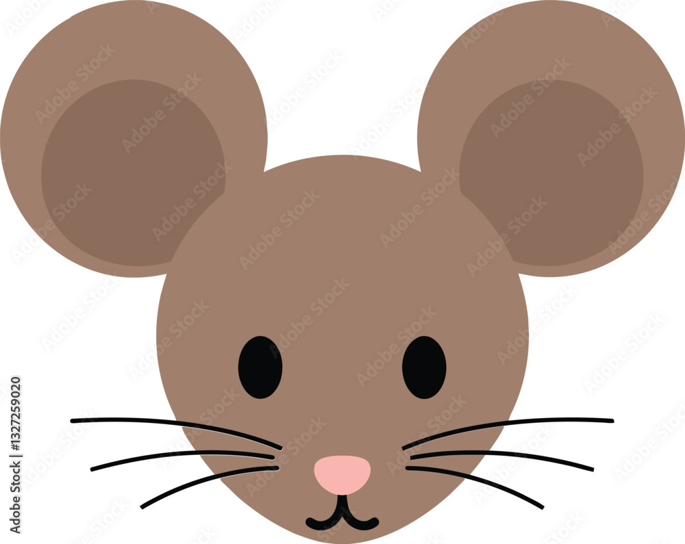 Cute cartoon mouse character with oversized ears in a minimal flat design style, cheerful expression, perfect for childrens illustrations and vector art