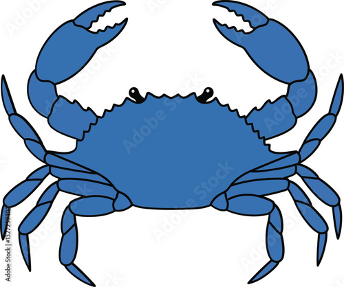 Blue crab illustrated in a flat design style showcasing detailed features and vibrant colors, ideal for marine-themed vector art