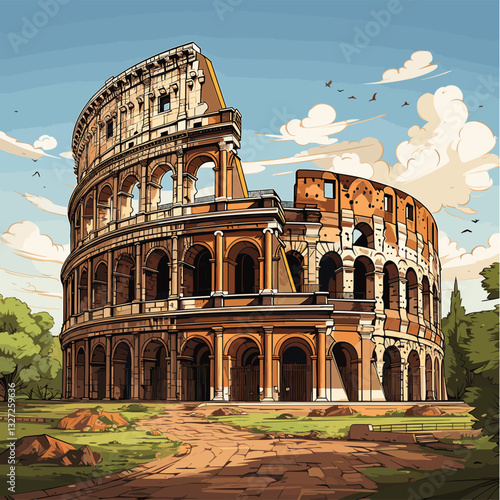 Colosseum hand-drawn comic illustration. Colosseum. Vector doodle style cartoon illustration