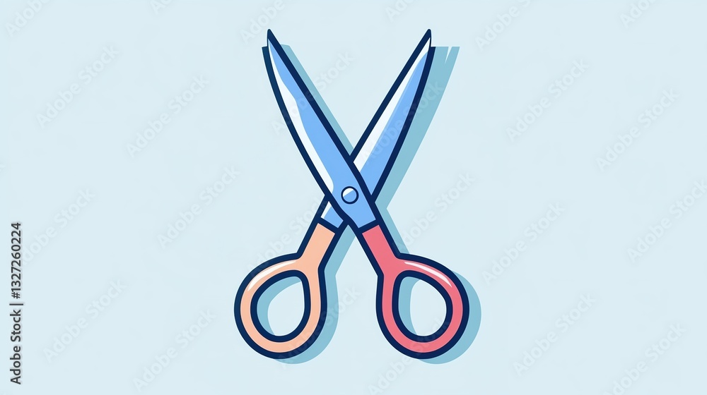 Fototapeta premium Simple Scissors Illustration, Light Blue Background