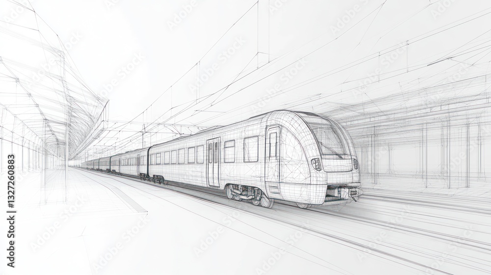 Naklejka premium Train Station Blueprint Sketch