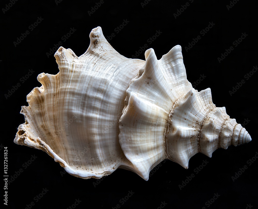 Close-up of a textured white seashell against a dark background, highlighting its spiral structure and natural beauty. Close-up of a textured white seashell against a dark background, highlighting its spiral structure and natural beauty.