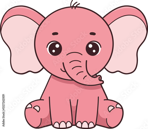Obraz na płótnie Cute pink elephant character sitting playfully with oversized ears and a cheerful expression in a minimal flat design vector illustration w salonie