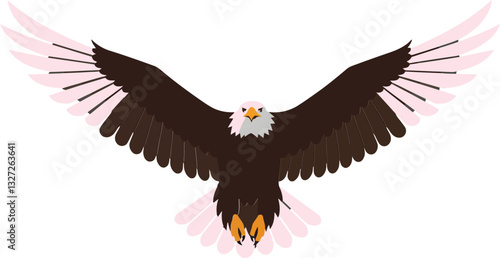Obraz na płótnie Majestic bald eagle soaring through a clear blue sky in a flat vector illustration showcasing its powerful wingspan and regal presence w salonie