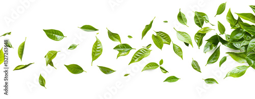 Falling green tea leaves isolated  on white background PNG , AI GENERATED