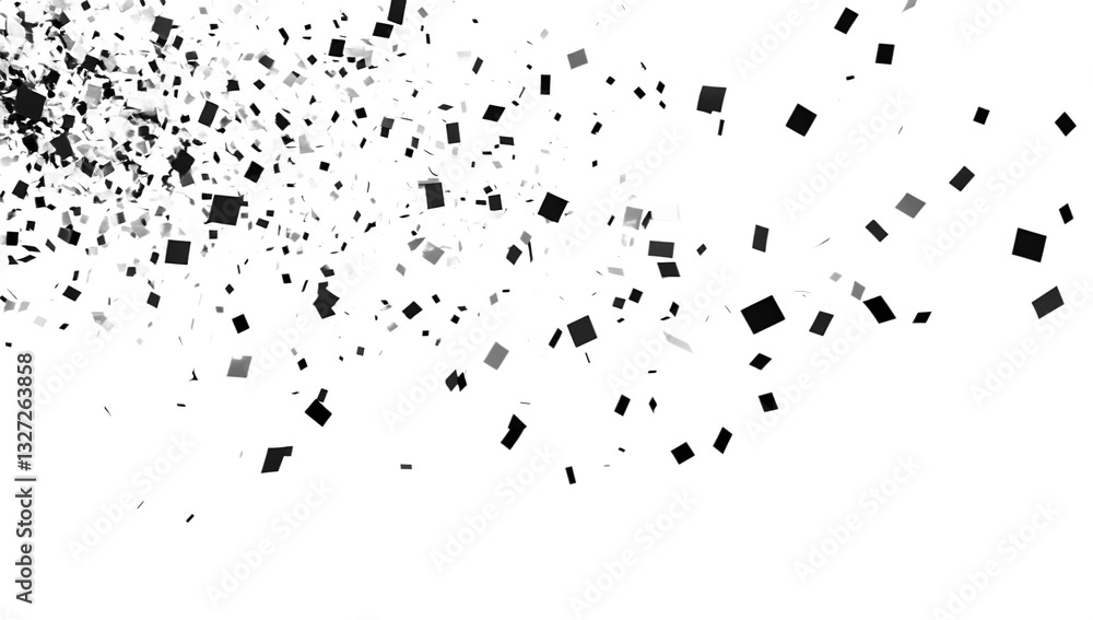 Festive silver confetti dances on a minimalistic white background for joyous celebrations Festive silver confetti dances on a minimalistic white background for joyous celebrations