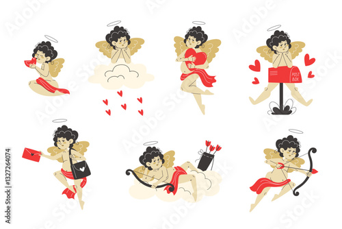 A collection of cute and playful Cupids for Valentine's Day, spreading love with hearts, arrows, and romantic charm
