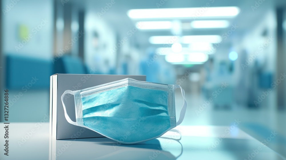 Medical Face Mask on a Table in a Hospital Corridor Medical Face Mask on a Table in a Hospital Corridor
