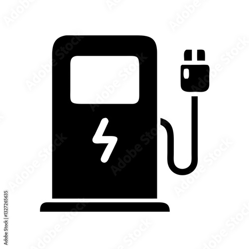 electric car station silhouette icon on transparent background 
