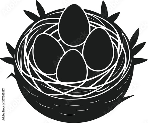 Bird Nest with Four Eggs Vector – Spring Wildlife and Easter Illustration