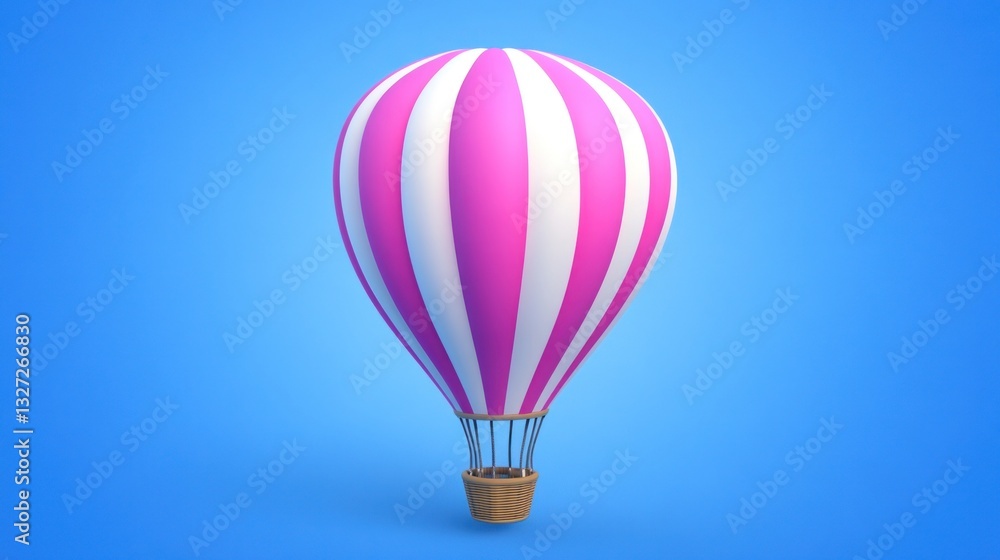 Naklejka premium Pink Striped Hot Air Balloon Against Blue Background