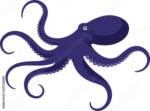 A purple octopus gracefully swimming through the ocean with detailed tentacles in a minimal flat design style vector illustration
