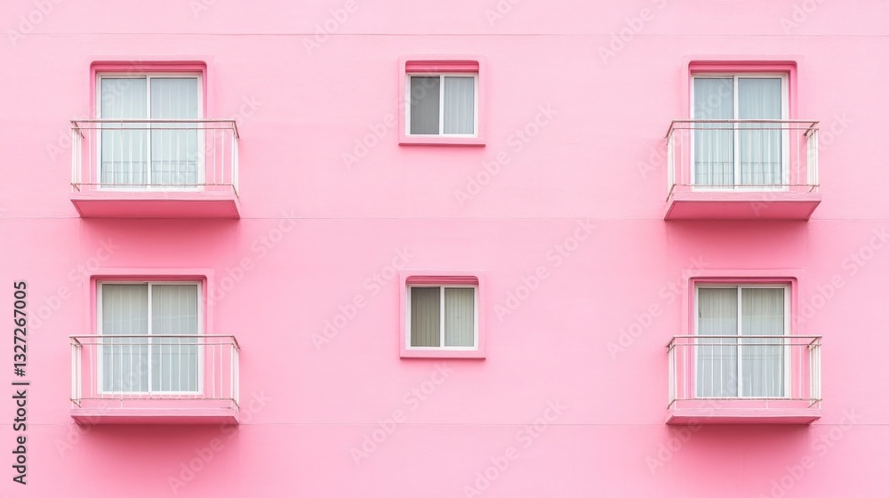 Fototapeta premium Pink Building Facade with Balconies