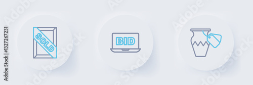 Set line Auction ancient vase, Online auction and painting sold icon. Vector