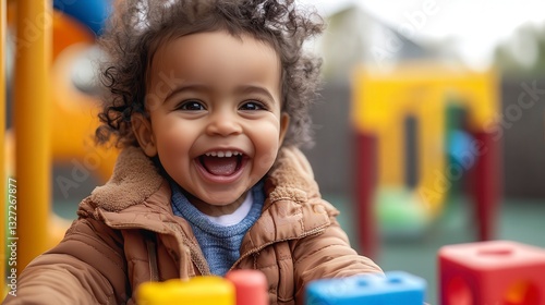 close up of child in the playground, child playing with toys