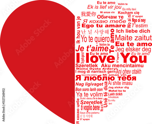 A heart-shaped word collage featuring 